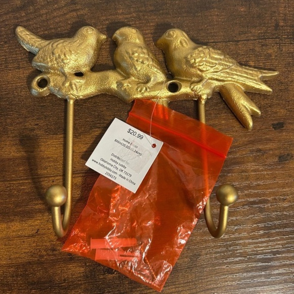 Hobby Lobby Bird Wall Hook Unisex 8x6 Gold New Metal Triple Bird Branch Decor